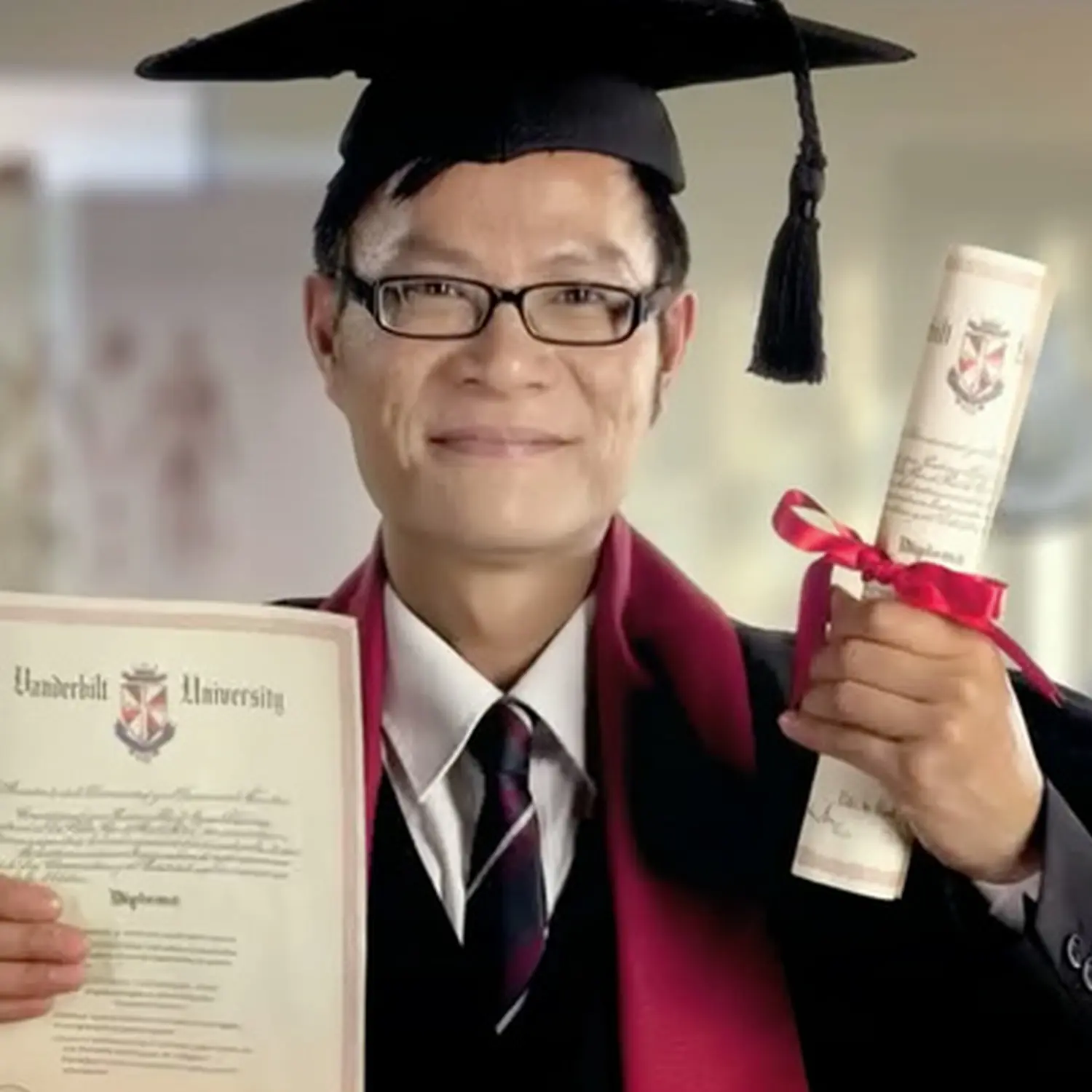 Man holding his graduation degree